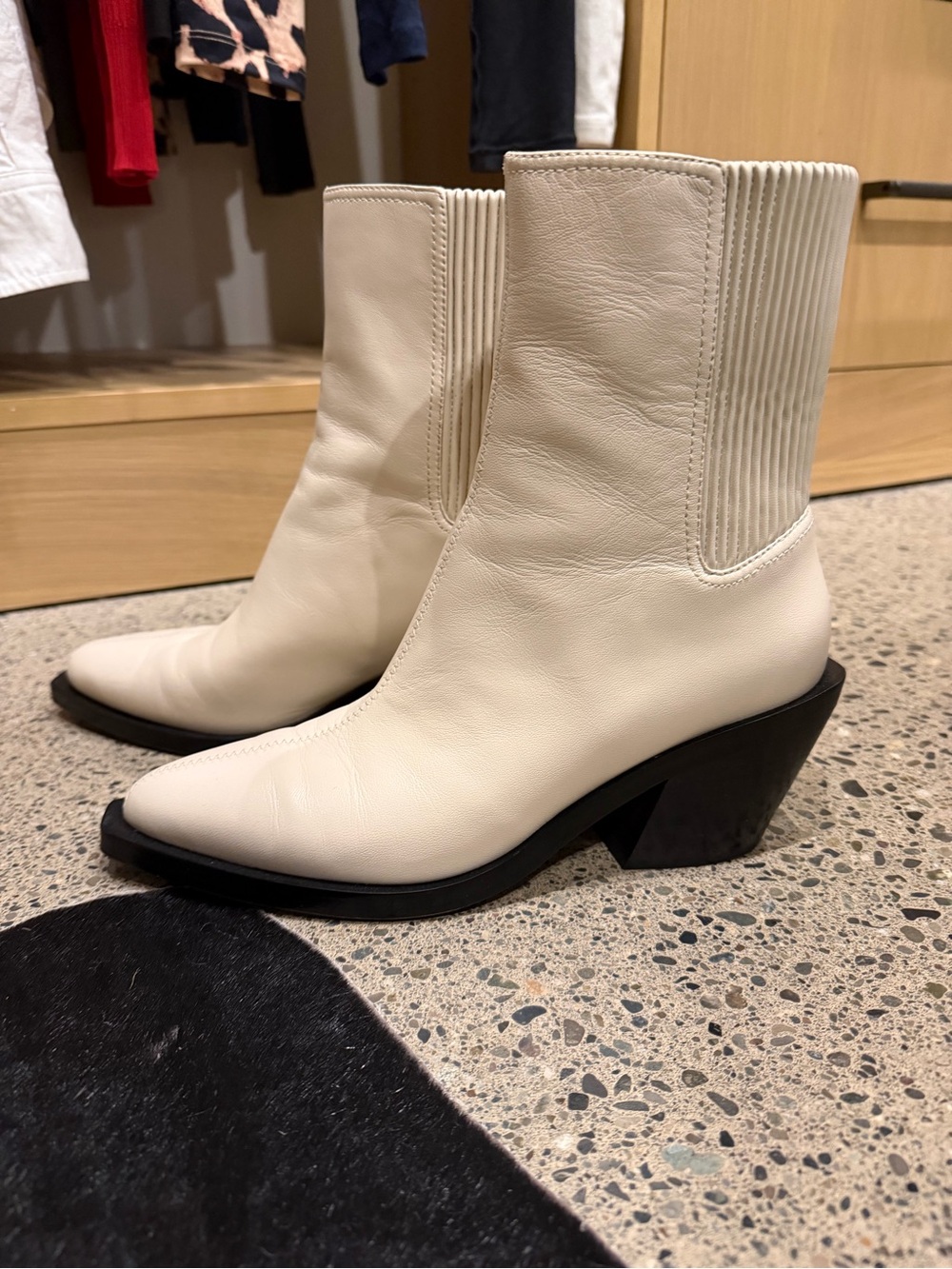 Coach Off-White Leather Western Ankle Boots